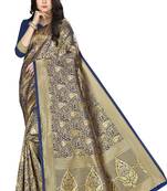 Navy Blue Woven Art Silk Saree With Blouse