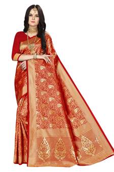 Red Woven  Art Silk Saree With Blouse