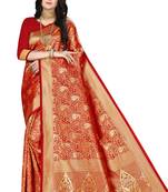Red Woven Art Silk Saree With Blouse