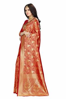 Red Woven Art Silk Saree With Blouse 2