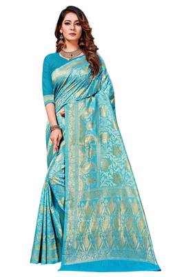 Light Blue Woven  Art Silk Saree With Blouse 1