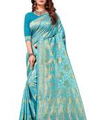 Light Blue Woven  Art Silk Saree With Blouse