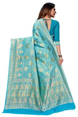 Light Blue Woven  Art Silk Saree With Blouse 2