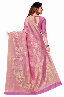 Light Purple Woven art  Silk Saree With Blouse 3