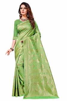 Light Green Woven silk blend Saree With Blouse