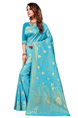 Light Blue Woven  Art Silk Saree With Blouse 2