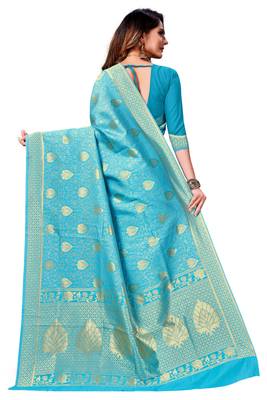 Light Blue Woven  Art Silk Saree With Blouse 3