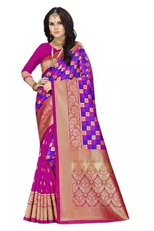 Multicolor Woven  Art Silk Saree With Blouse