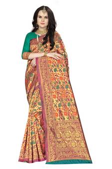 Multicolor Woven  Art Silk Saree With Blouse