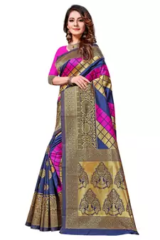 Multicolor Woven  Art Silk Saree With Blouse