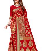Red Woven  Art Silk Saree With Blouse