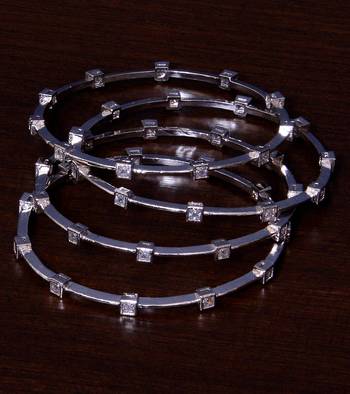 Rhodium plated cz embellished american diamond bangles 1