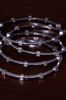 Rhodium Plated AAA CZ Embellished Two Pairs of American Diamond Bangles BD351
