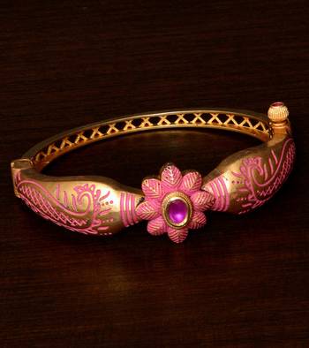 Copper Made Ruby Stone Embellished Pink Meenakari Worked Fine Quality Bracelet BD355 1