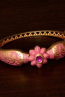 Copper Made Ruby Stone Embellished Pink Meenakari Worked Fine Quality Bracelet BD355