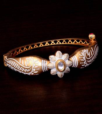 Copper Made Kundan Stone Embellished White Meenakari Worked Fine Quality Bracelet BD357 1