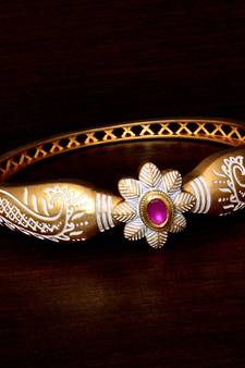 Copper Made Ruby Stone Embellished Turquoise Meenakari Worked Fine Quality Bracelet BD358