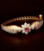 Copper Made Ruby Stone Embellished Turquoise Meenakari Worked Fine Quality Bracelet BD358