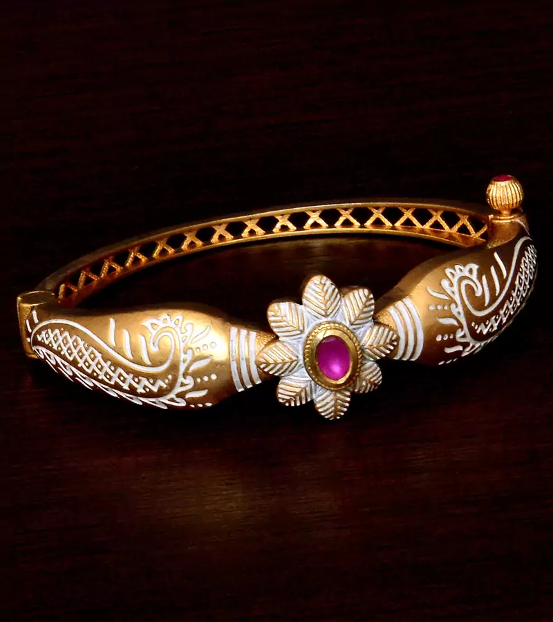 Copper Made Ruby Stone Embellished Turquoise Meenakari Worked Fine Quality Bracelet BD358