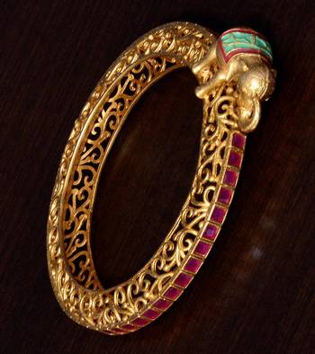 Copper Made Ruby Stone Embellished Elephant Shaped Designer Bracelet BD360 1