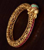 Copper Made Ruby Stone Embellished Elephant Shaped Designer Bracelet BD360