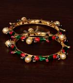 Copper Made Ruby, Pearl and Meenakari Worked Peacock Styled Pair of Designer Bangles BD361