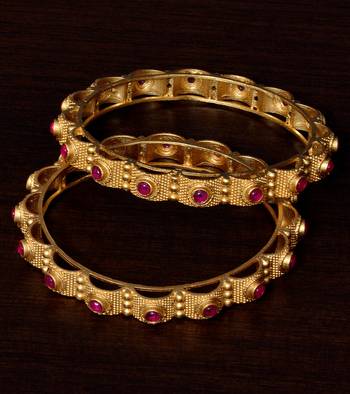 Copper Made Ruby Embellished Matte Finished Fine Quality Pair of Designer Bangles BD363 1