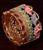Copper Made Ruby Embellished Matte Finished Meenakari Worked High-end Designer Bracelet BD365
