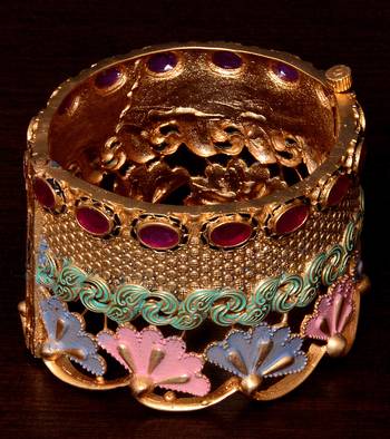 Copper Made Ruby Embellished Matte Finished Meenakari Worked High-end Designer Bracelet BD365 2