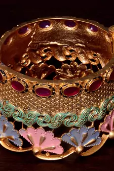 Copper Made Ruby Embellished Matte Finished Meenakari Worked High-end Designer Bracelet BD365