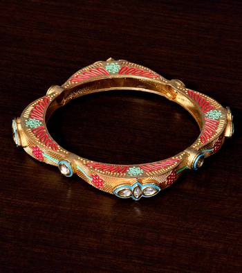 Copper Made Kundan Embellished Matte Finished Meenakari Worked Designer Bracelet BD366 1