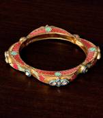 Copper Made Kundan Embellished Matte Finished Meenakari Worked Designer Bracelet BD366