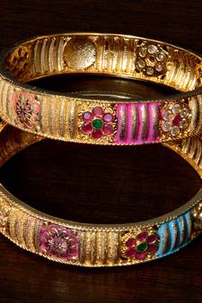 Copper Made Ruby, CZ and Emerald Embellished Meenakari Worked Designer Bangles BD370
