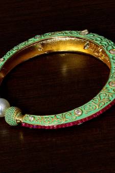 Meenakari Worked Ruby and Pearl Embellished High-end Designer Bracelet BD372