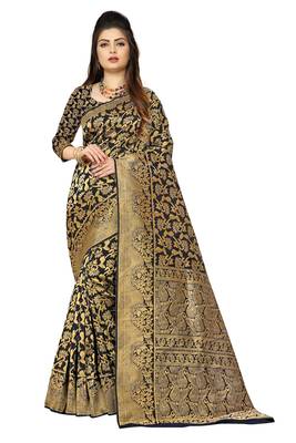 Black woven banarasi  saree with blouse 1