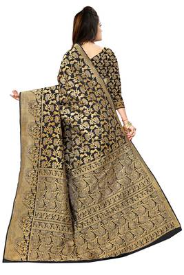 Black woven banarasi  saree with blouse 4