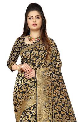 Black woven banarasi  saree with blouse 5