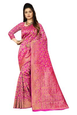 Pink woven banarasi  saree with blouse 1