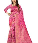Pink woven banarasi  saree with blouse