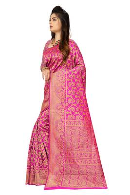 Pink woven banarasi  saree with blouse 2