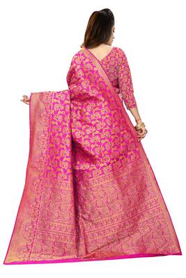 Pink woven banarasi  saree with blouse 4