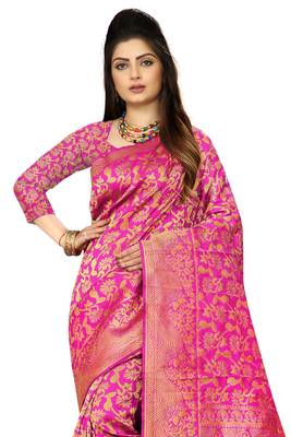 Pink woven banarasi  saree with blouse 5