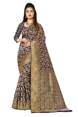Blue woven banarasi  saree with blouse 1