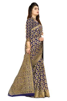 Blue woven banarasi  saree with blouse 3
