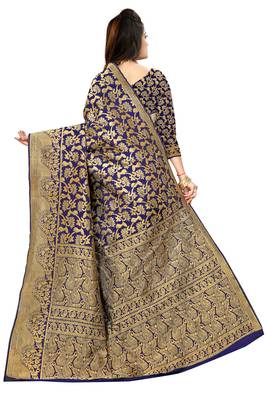 Blue woven banarasi  saree with blouse 4
