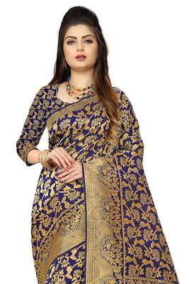 Blue woven banarasi  saree with blouse 5