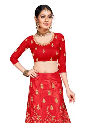 Red Embroidered Silk Semi Stitched Lehenga 2