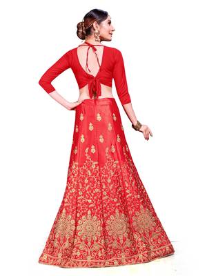 Red Embroidered Silk Semi Stitched Lehenga 3