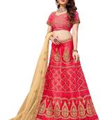 Pink Embroidered Net Semi Stitched Lehenga