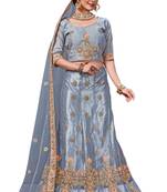 Grey Embroidered Net Semi Stitched Lehenga